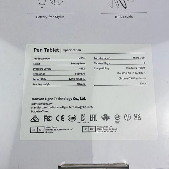 Ugee Drawing Pen Tablet M708 w/ Battery-Free Stylus New - Picture 7 of 9